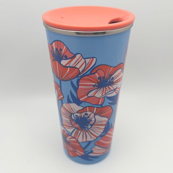 Starbucks Other - Starbucks Blue Floral Poppy Stainless Steel Travel Tumbler 16oz Coral Lid 2018